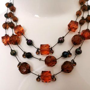 3 Strand Beaded Necklace Amber & Brown Color necklace
